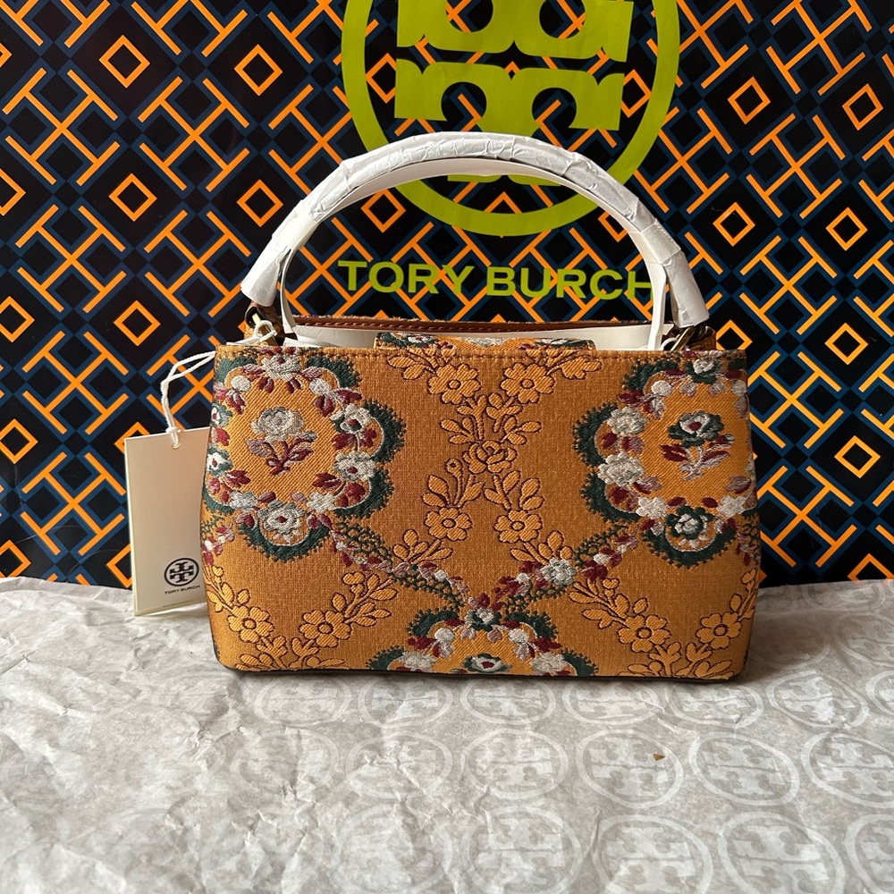 Tory Burch Britten Brocade Micro Satchel Crossbody Rust Sunset Bonfire Floral - Picture 15 of 17